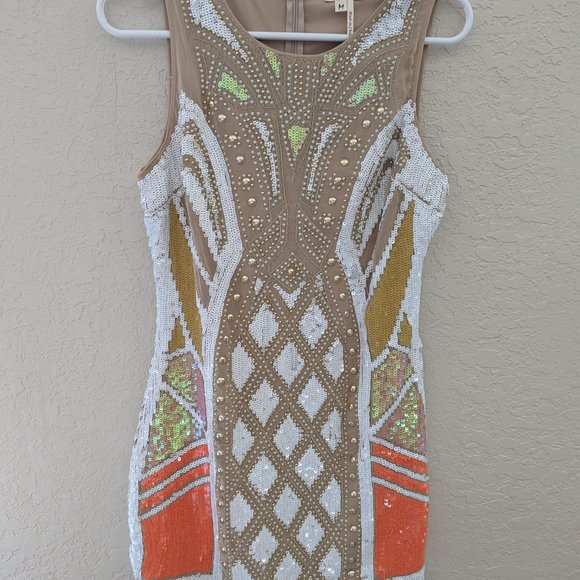 Marine Blu Sequin Sparkle Party NYE  HOLIDAY Bodycon Color Block Dress Size M - Picture 2 of 4